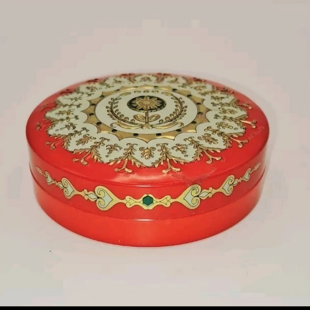 Vintage Baret Ware Miniature Container Tin Made In England Red Gold